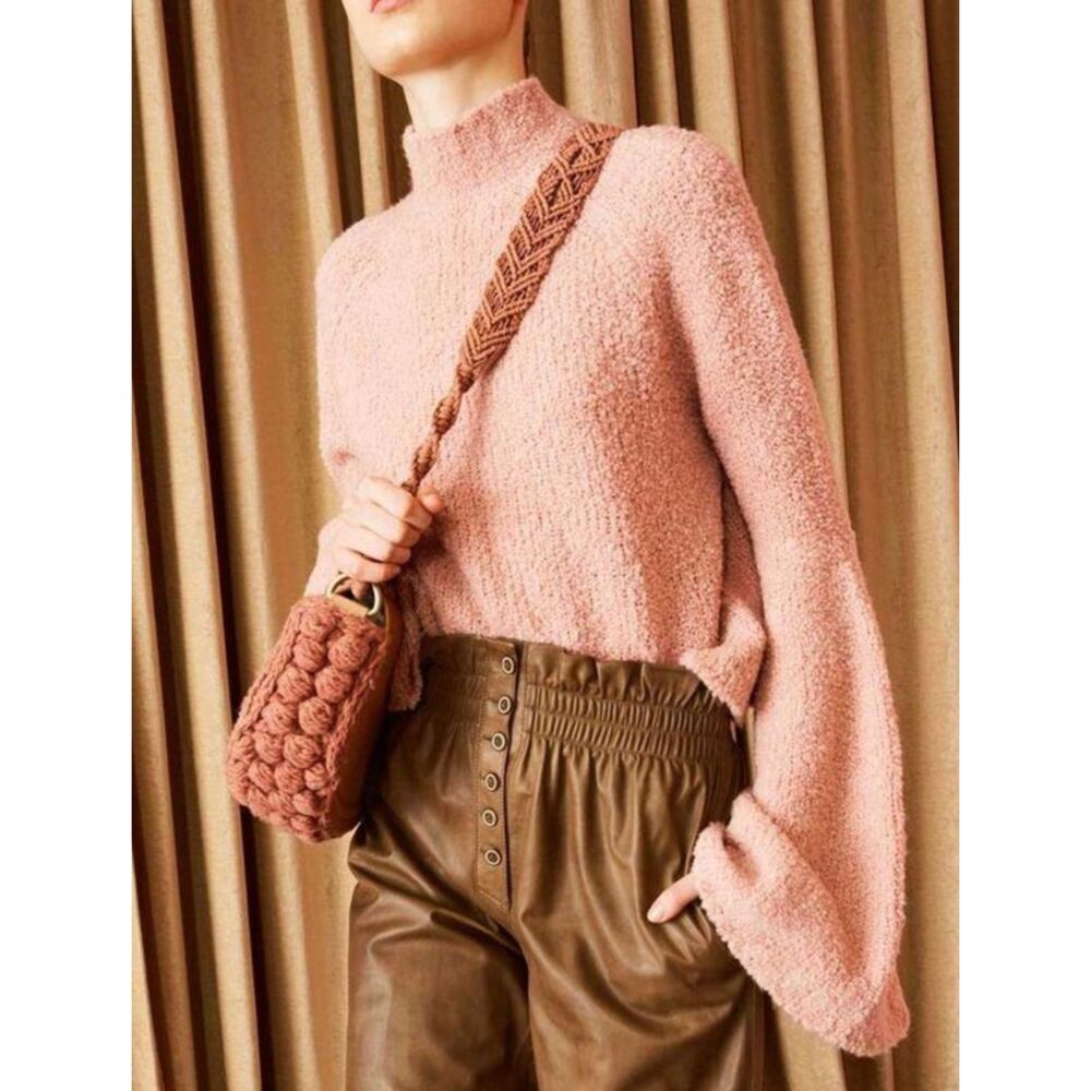 ULLA JOHNSON Amina Boho Turtleneck Sweater Pink Small